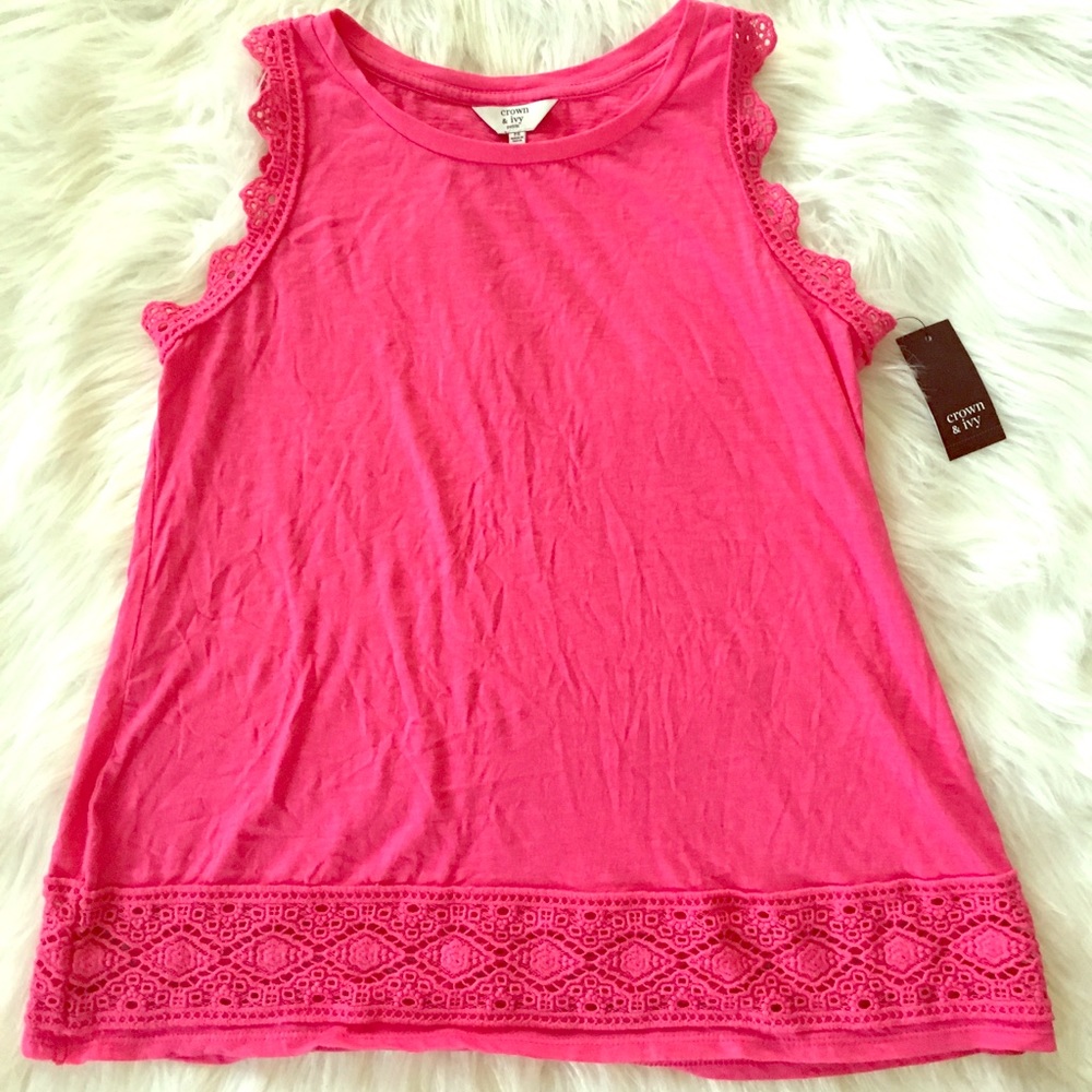 Crown and Ivy Hot Pink Sleeveless Crochet Top SzPS